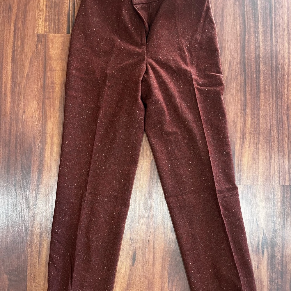 Burgundy Straight-Leg Wool Blend Pants